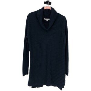 Cleo Ribbed knit dark navy blue long sleeve draping turtle / funnel neck  S
